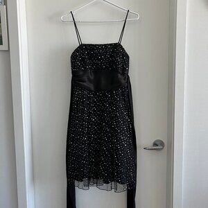 GLAM Les Ailes de la Mode Black Sequin Mesh Formal Dress Satin Bow Size 9